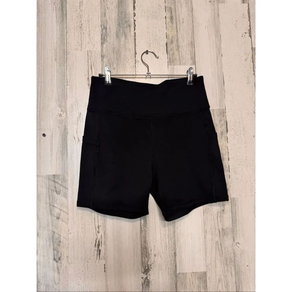 Elite+ Fit Black High Waisted Bike Shorts Womens Size Large L Athleisure Pockets